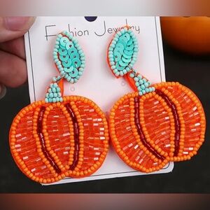 Thanksgiving pumpkin earrings chunky boho beaded fall halloween pumpkin picking